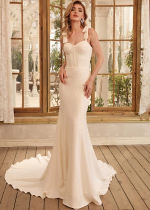 Chic Ivory Satin Wedding Dress With Detachable Tulle Train Chic Ivory Satin Wedding Dress With Detachable Tulle Train
